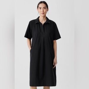 Eileen Fisher Black Poplin Organic Cotton Dress with Pockets M